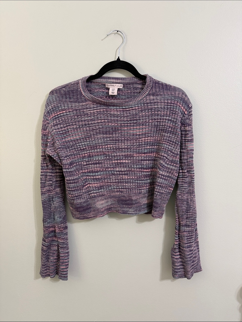 Lavender Multi Ribbed Long Sleeve Cropped Top